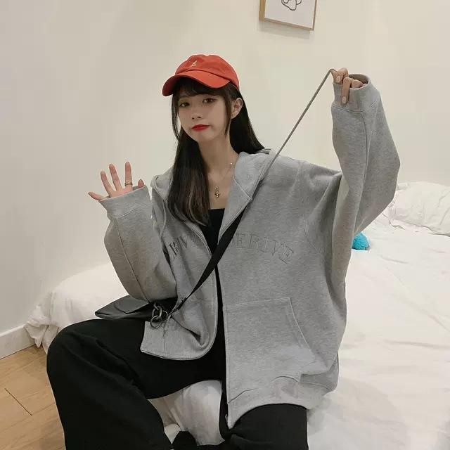 Sudadera con capucha tipo cárdigan para mujer, talla grande, chaqueta holgada de manga larga con cremallera, para otoño