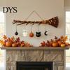 Indoor Outdoor Holiday Decor Halloween Witch Broom Wall with LED Light, Thanksgiving Fall Front Door Sign Pumpkin Ghost Cat, Glowing Rustic