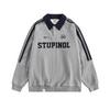 Women's Retro Striped Color Block Pullover Sweatshirt with Letter Embroidery - Casual College Style
