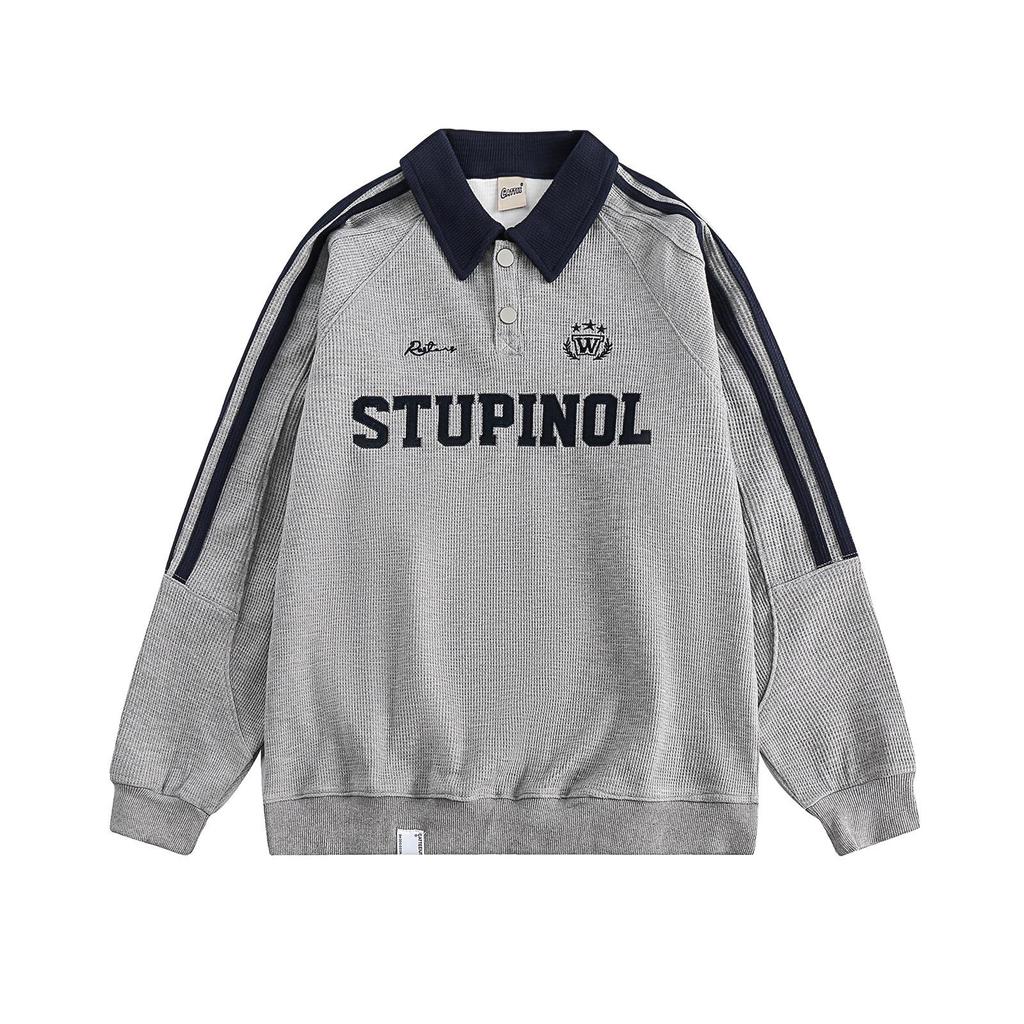 Women's Retro Striped Color Block Pullover Sweatshirt with Letter Embroidery - Casual College Style