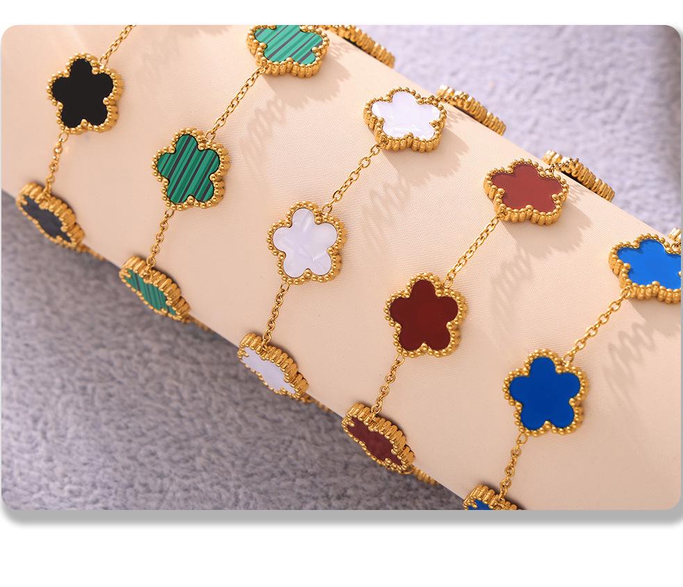 Qiongyao Multi-Color Agate Five-Petal Flower Stainless Steel Bracelet – Light Luxury, Best Friend Gift, In Stock.