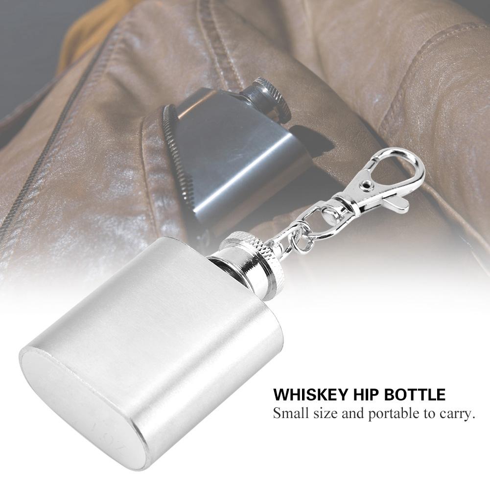 Portable Stainless Steel 1oz Whiskey Liquor Alcohol Bottle Pocket Wine Bottle Key Chain
