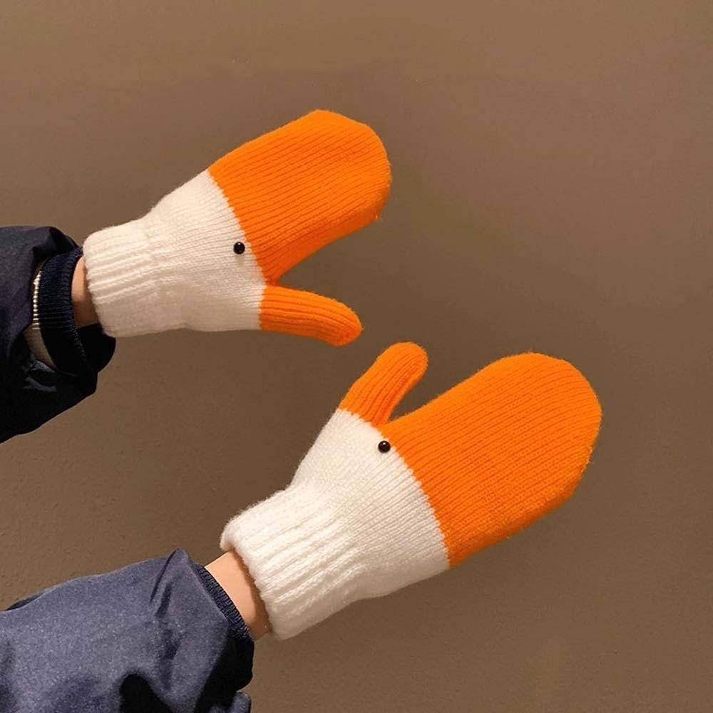 Polyester Winter Knitted Gloves Orange Anti-cold Mittens Creative Cartoon Goose Gloves  Couple