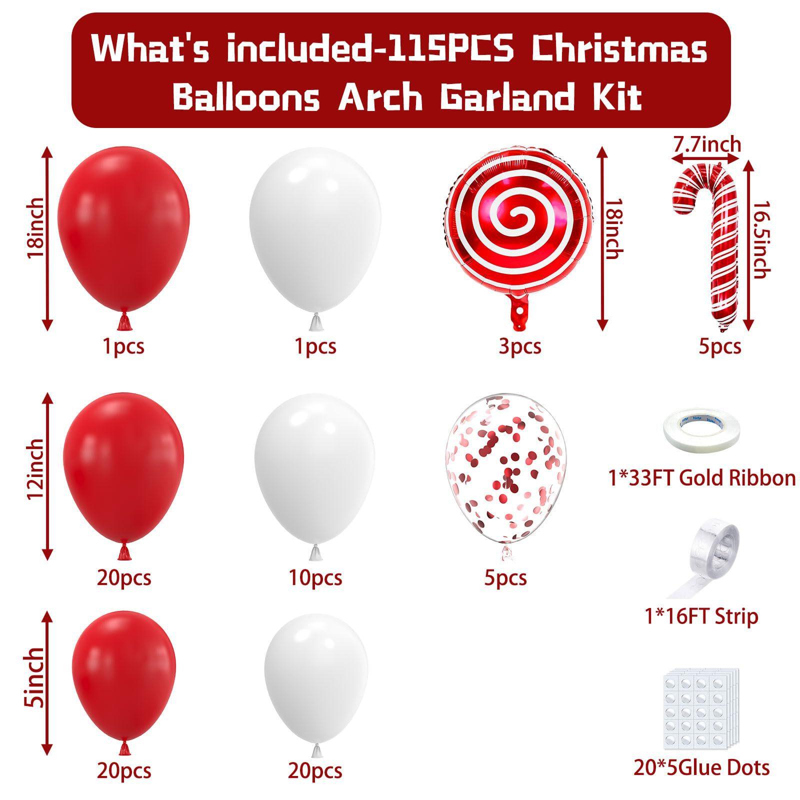 

Рождественские шары красные и белые конфеты, венок, арка, леденец, трость, алюминиевая пленка, шар, украшение для рождественской вечеринки Christmas red and white balloon chain