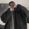 Autumn Winter Men Coat Drawstring Stand-Up Collar Loose Fit Imitation Lamb Fur Jacket with Pockets Thickened Warm Outerwear