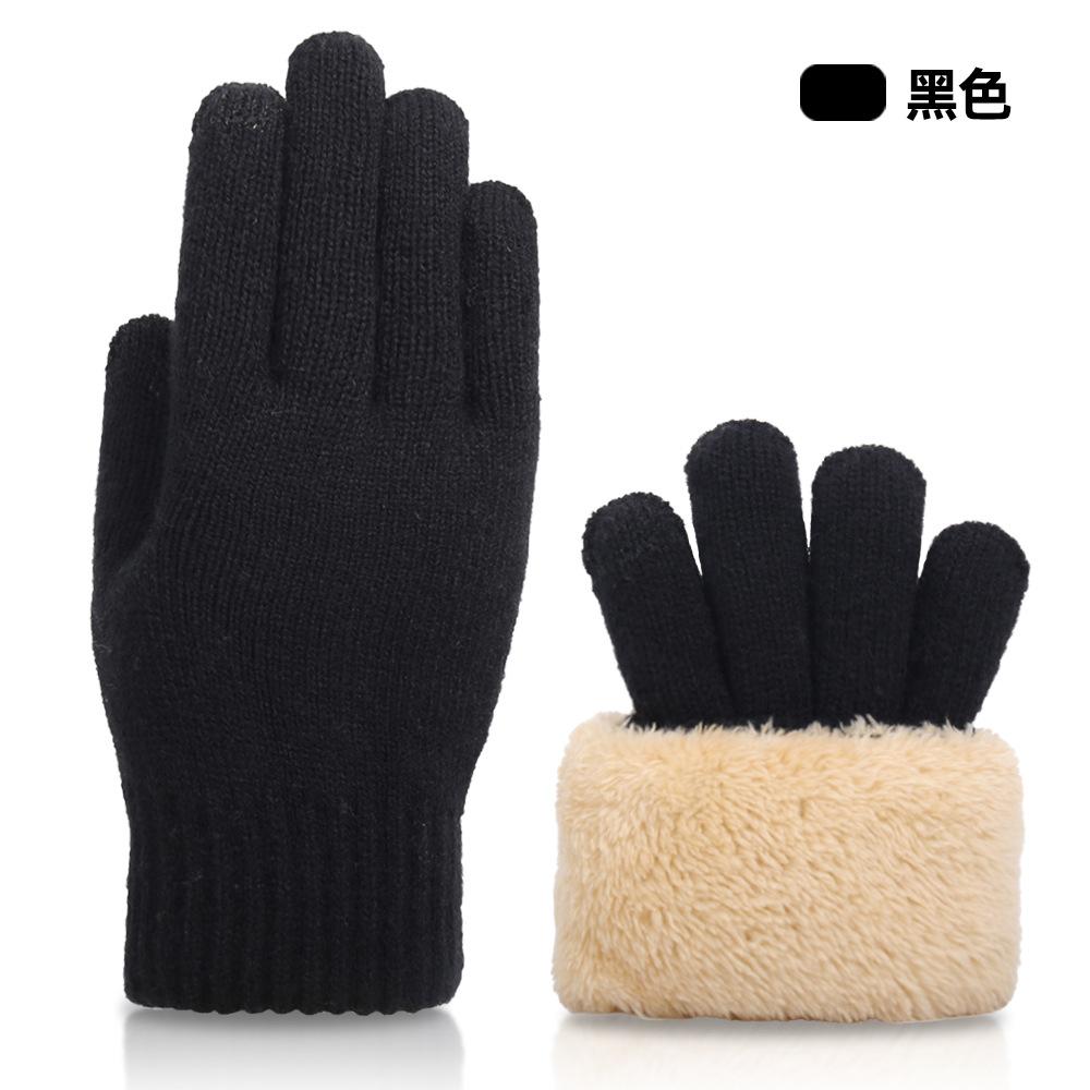 Knitted gloves, winter women's double-layer velvet thickened cold-proof and warm cycling outdoor, touch-screen gloves