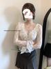 Chic See-Through Lace V-Neck Sun Protection Shirt - Women's Early Winter Layering Top with Long Sleeves