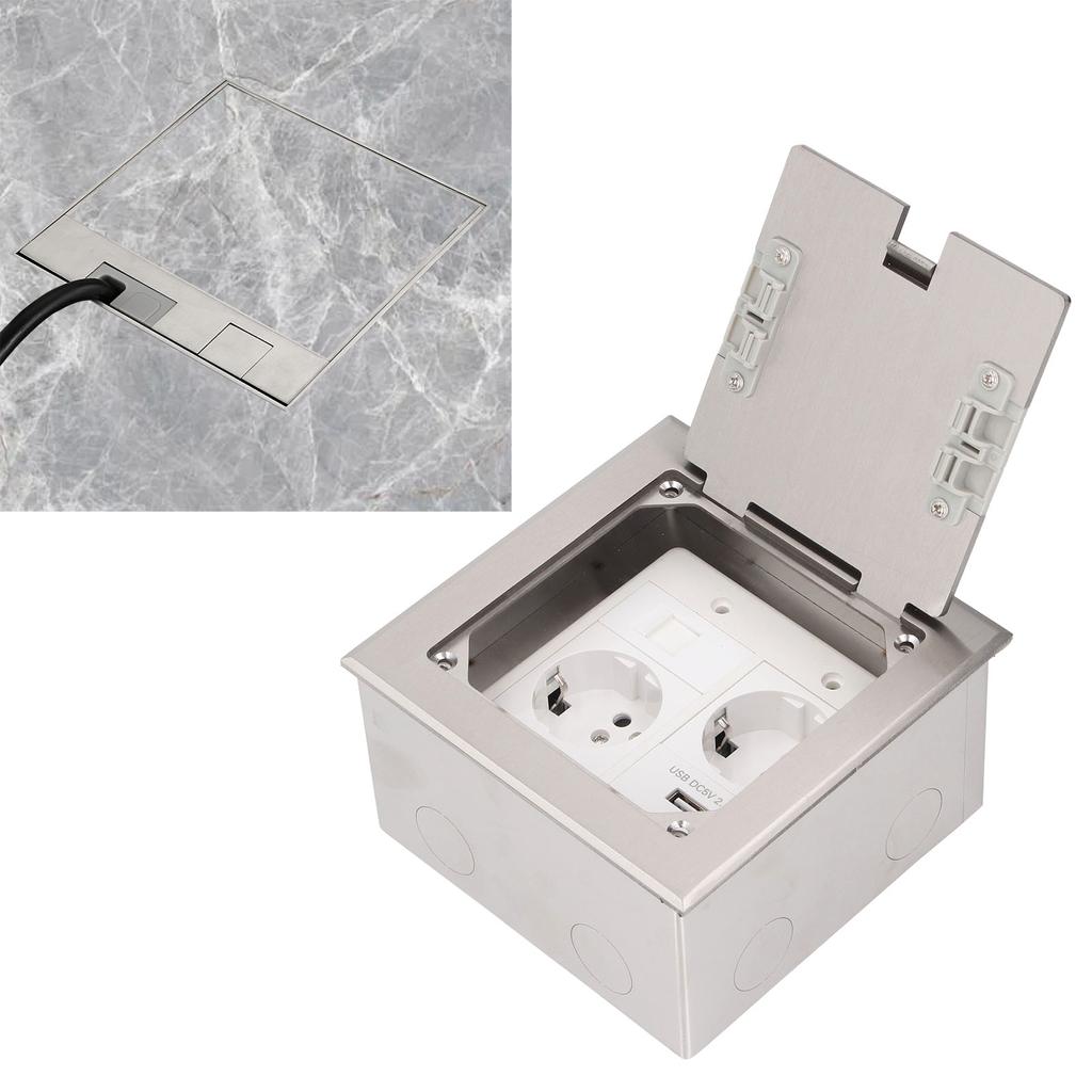Recessed Floor Outlet 2500W 16A 2 Sockets 1 USB 1 Computer Port Embedded Floor Power Outlet