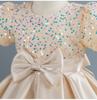 Mädchen Pailletten Satin Kurzarm Abendkleid - Puffiges High-End Geburtstagskostüm