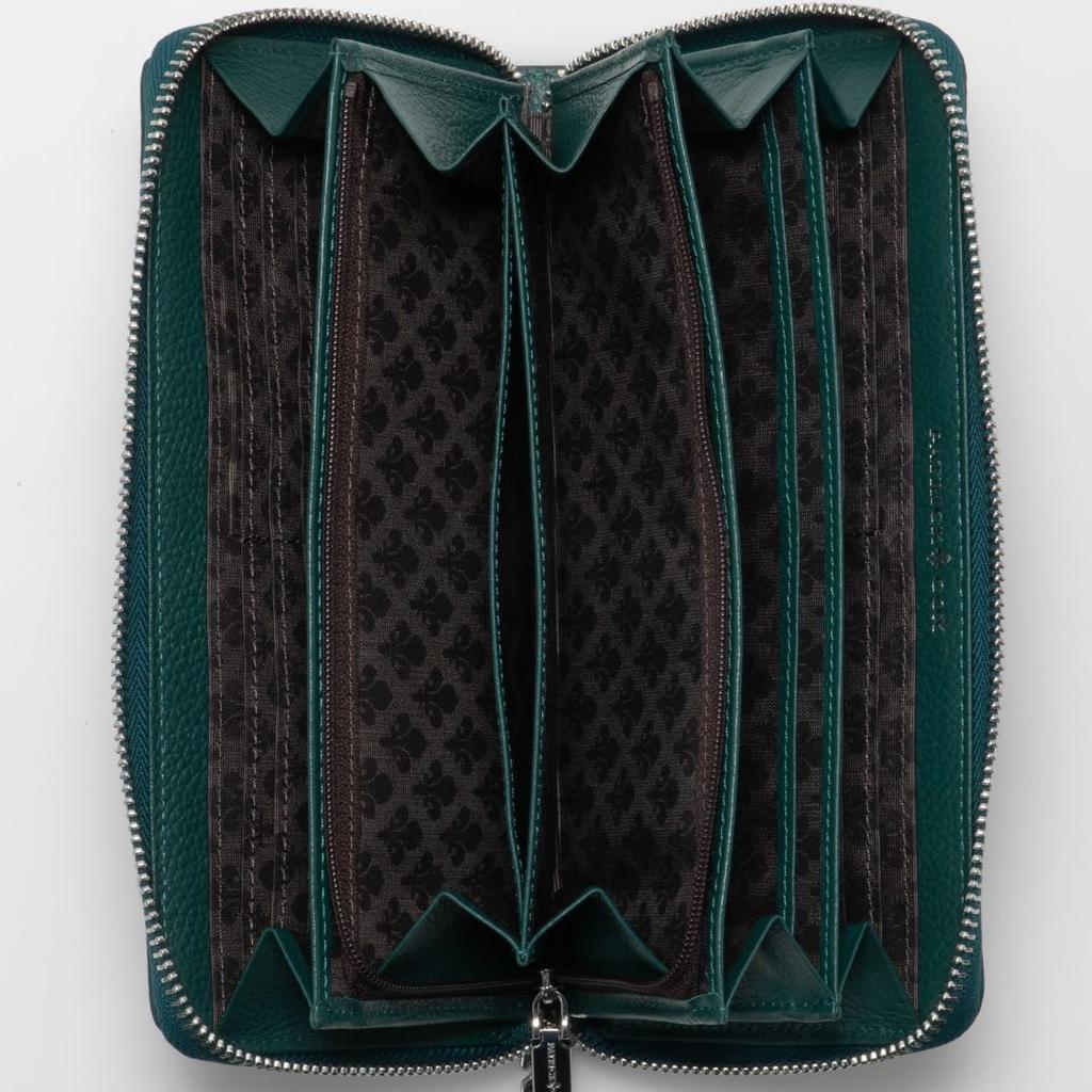 Patrick Cox Baron 2 Damen Reißverschluss-Langbörse, Schlanke Passform, Markenlogo, PXLWDCT2, Grün