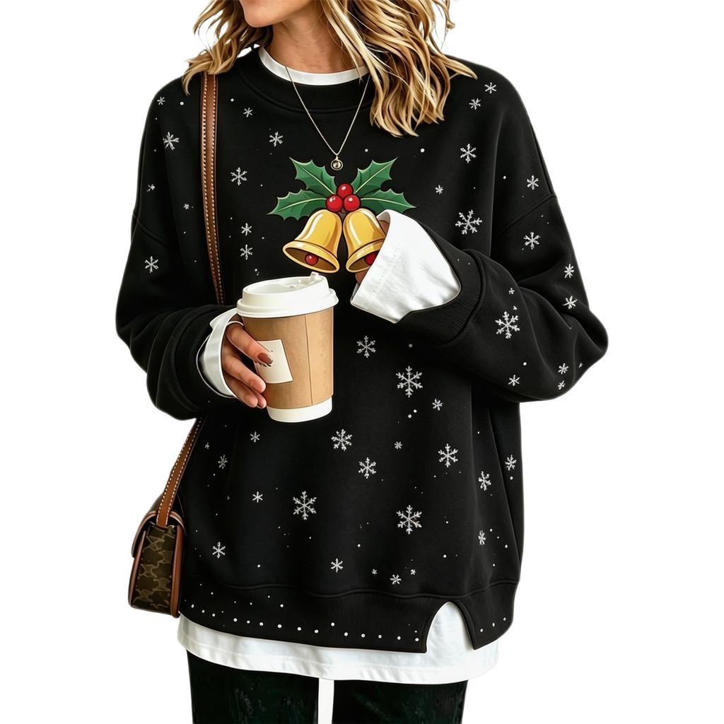 Women's Casual Christmas Print Loose Fit Long Sleeve Layering Sweatshirt