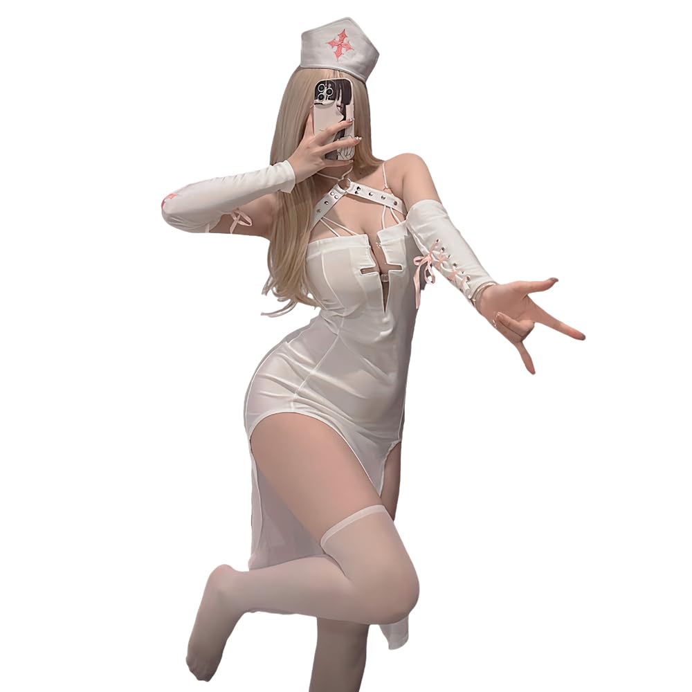Nurse Sexy Extremely Nurse Open Bare 5 Piece One Size Fits Stockings Included [YAISHN] Uniform, Cosplay, Black, White, Sexy, Erotic, Cute, Uniform,