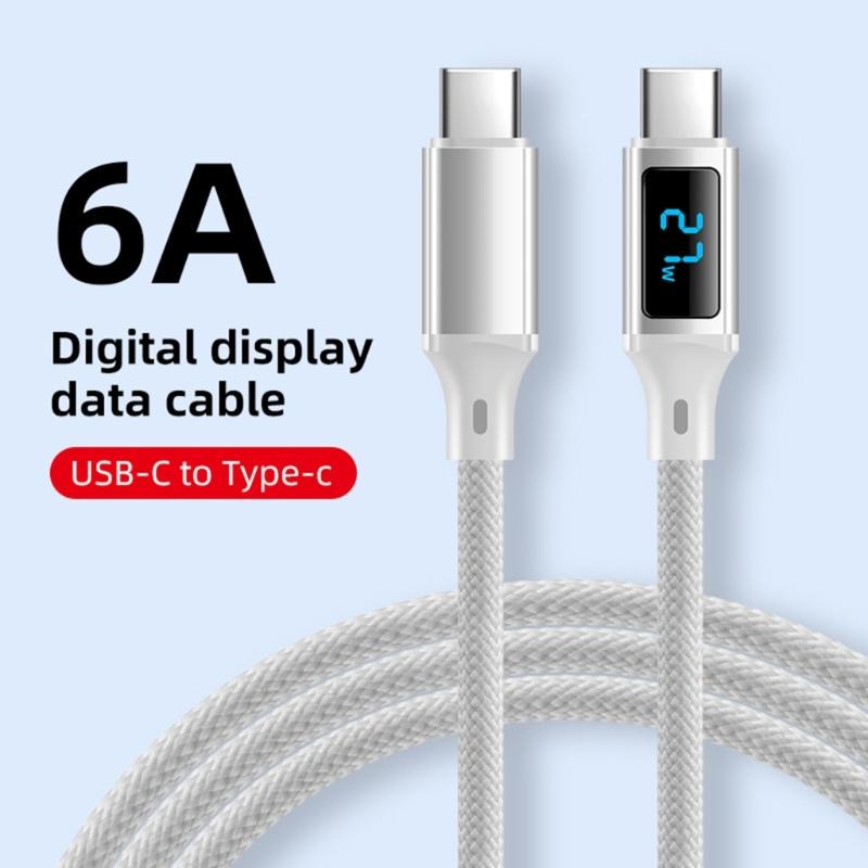 Doppel-Typ-C-Ladekabel 60W Schnellladung Eingebaute Leistungsanzeige Verstärkter Stecker 480 Mbit/s 60W Typ-Kabel