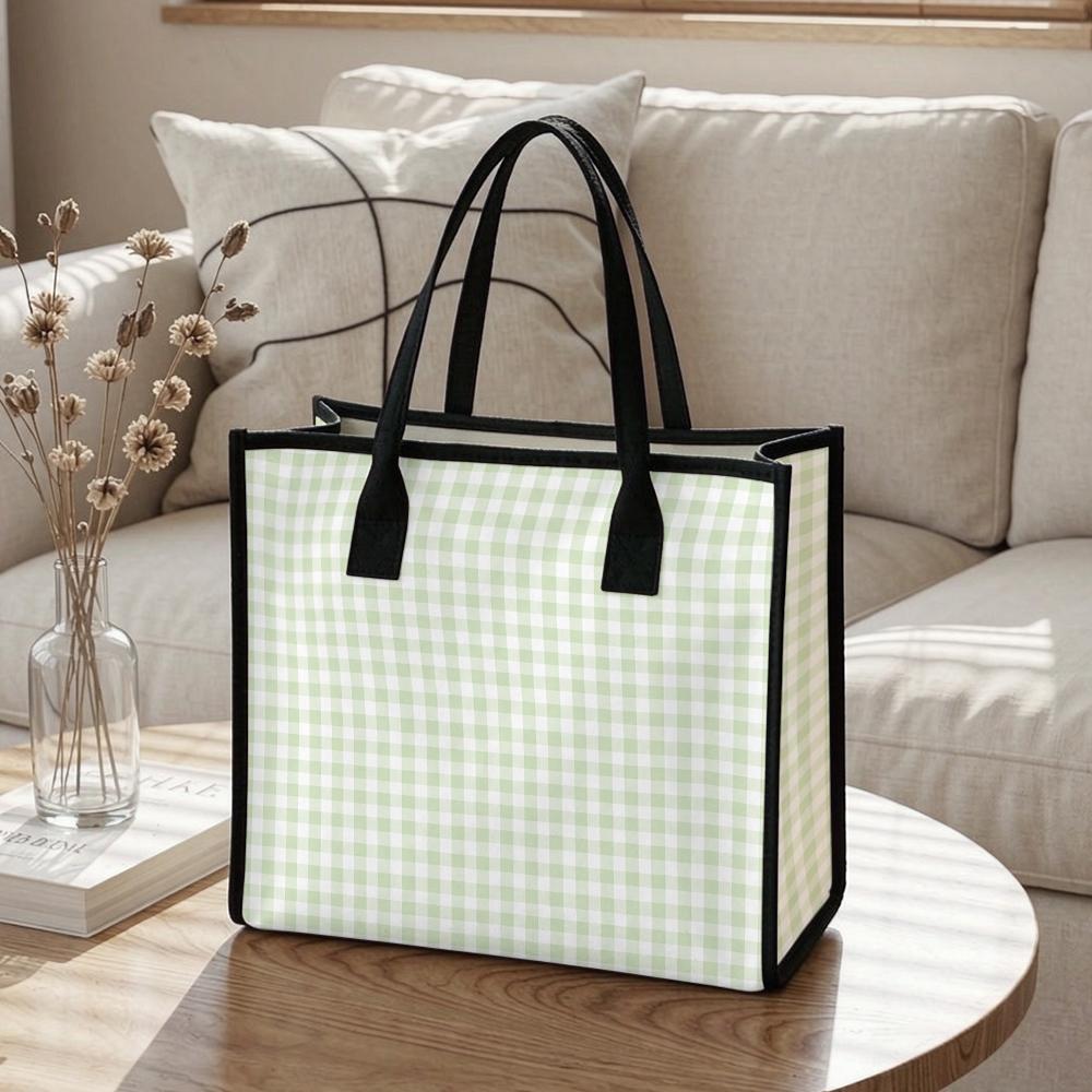 Gingham Tote Bag Casual Daily Handbag Lightweight Reusable Shopping Bag
