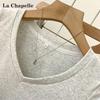 La Chapelle Pleated V-neck Puff Sleeve T-shirt