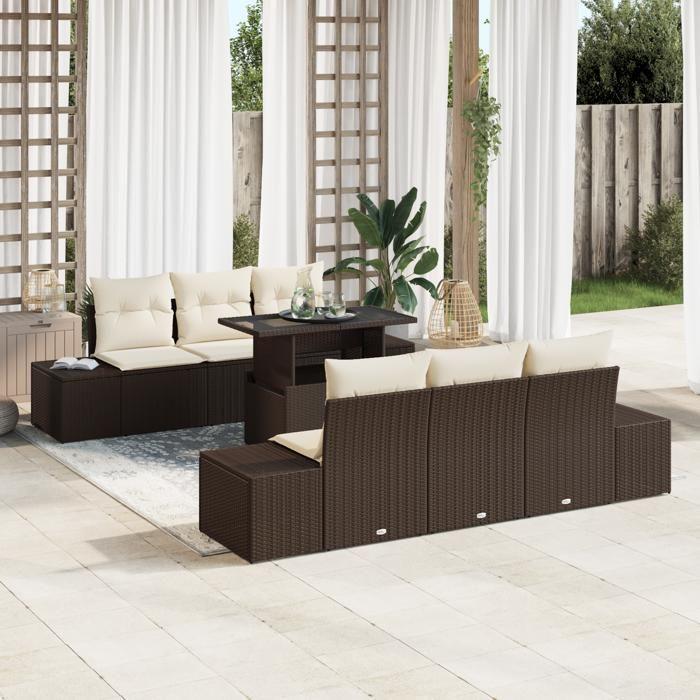VidaXL Ensemble de canapé de jardin 7 pièces avec coussins Marron en poly rattan 3357841
