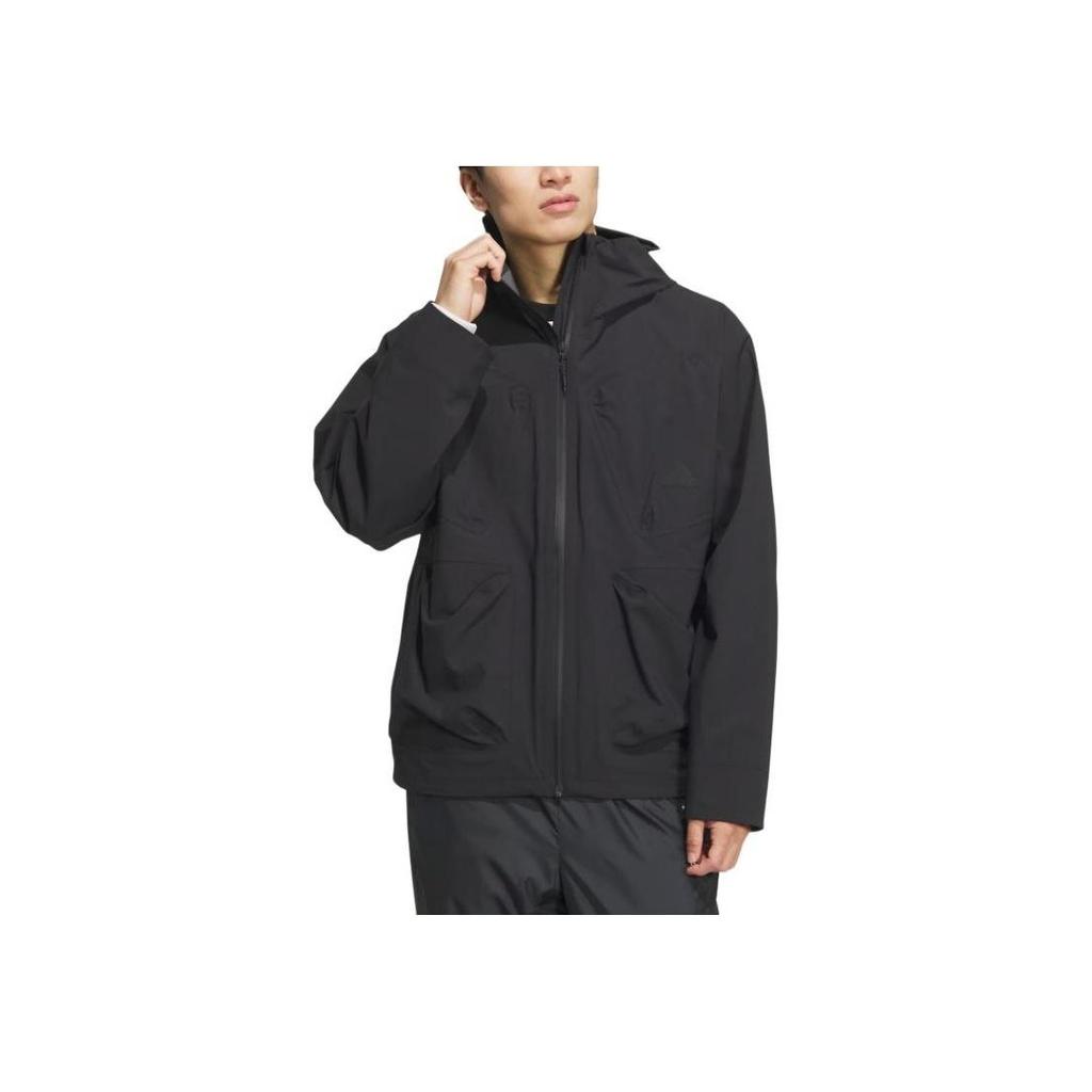 adidas Sportswear Tech Rain Loose Fit Water Repellent Windproof Hooded Full Zip Jacket Men Black JI8669