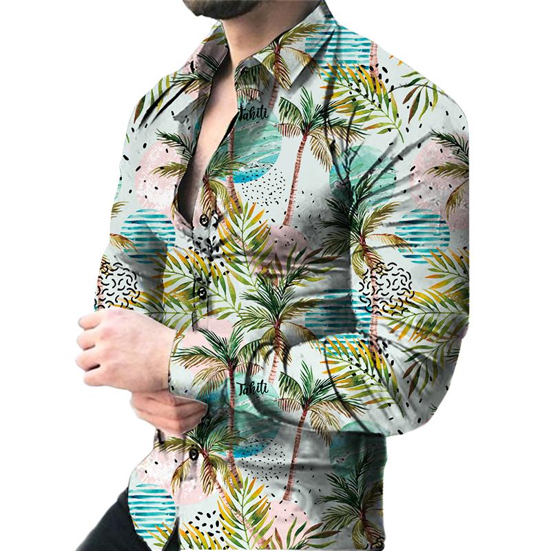 New Men Tiger Autumn Long Sleeve Men's Flower Print Shirt
