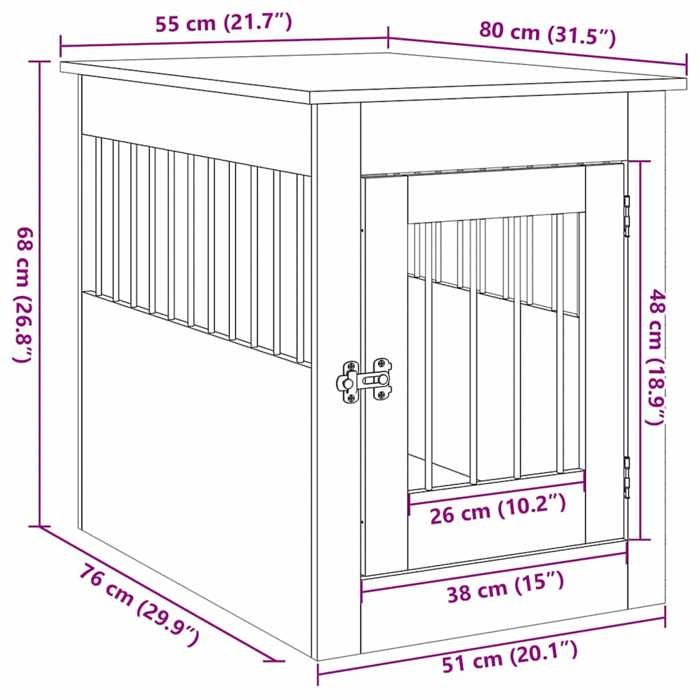 VidaXL Dog Crate Furniture Old Wood 55x80x68 Cm Engineered Wood, Kennel, Dog Shelter, Pet Cage for 857642