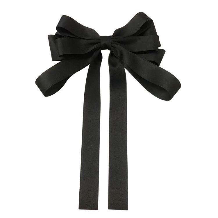 Elegant French Black Hairpin with Large Bow – High-End Korean Hair Accessory
