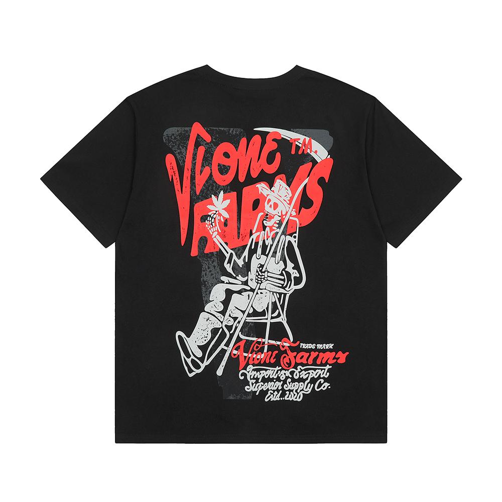 VLONE Summer Men s and Women s Farms Skeleton Farmer Print Oversized T-shirt Streetwear S