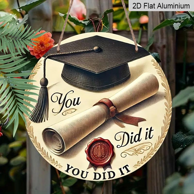 

2D Flat Aluminum Graduation-Themed Wall Decor Commemorative Gift 7.87 Inches X 7.87 Inches Suitable for Cafes, Offices, Front Doors, Porches, and 1pc