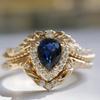 Luxury European and American Flower Wedding Ring Women's Fashion Crown Jewelry Inlaid with Blue Water Drop Zircon Set Ring