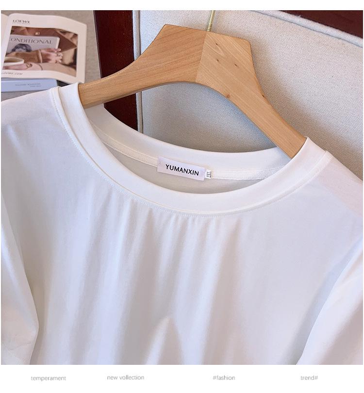 Plus Size Loose-Fit Mid-Length Short-Sleeve Round Neck T-Shirt for Women (Sizes 200/300/350 jin) 7163