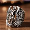Huajie Men's Charming Cross Angel Wings Rings Classic Retro Banquet Party for Men Delicate Unisex Ring  Trend Tide
