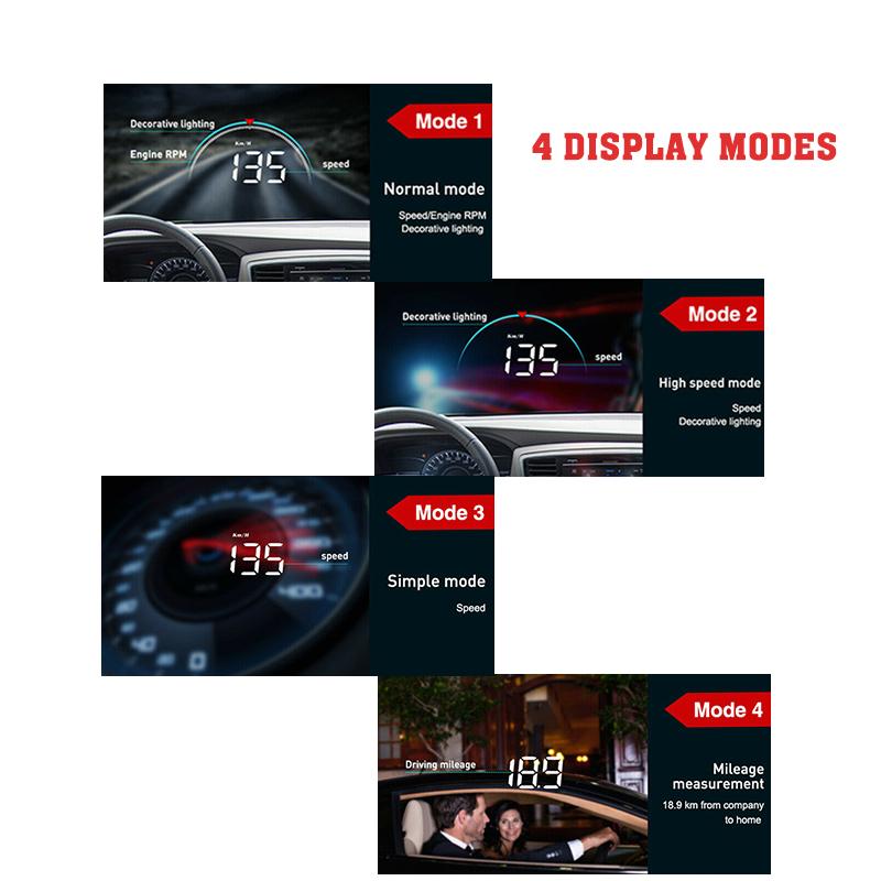 Car Speedometer Head Up Display HD Projector OBD2 Overspeed Warning Alarm