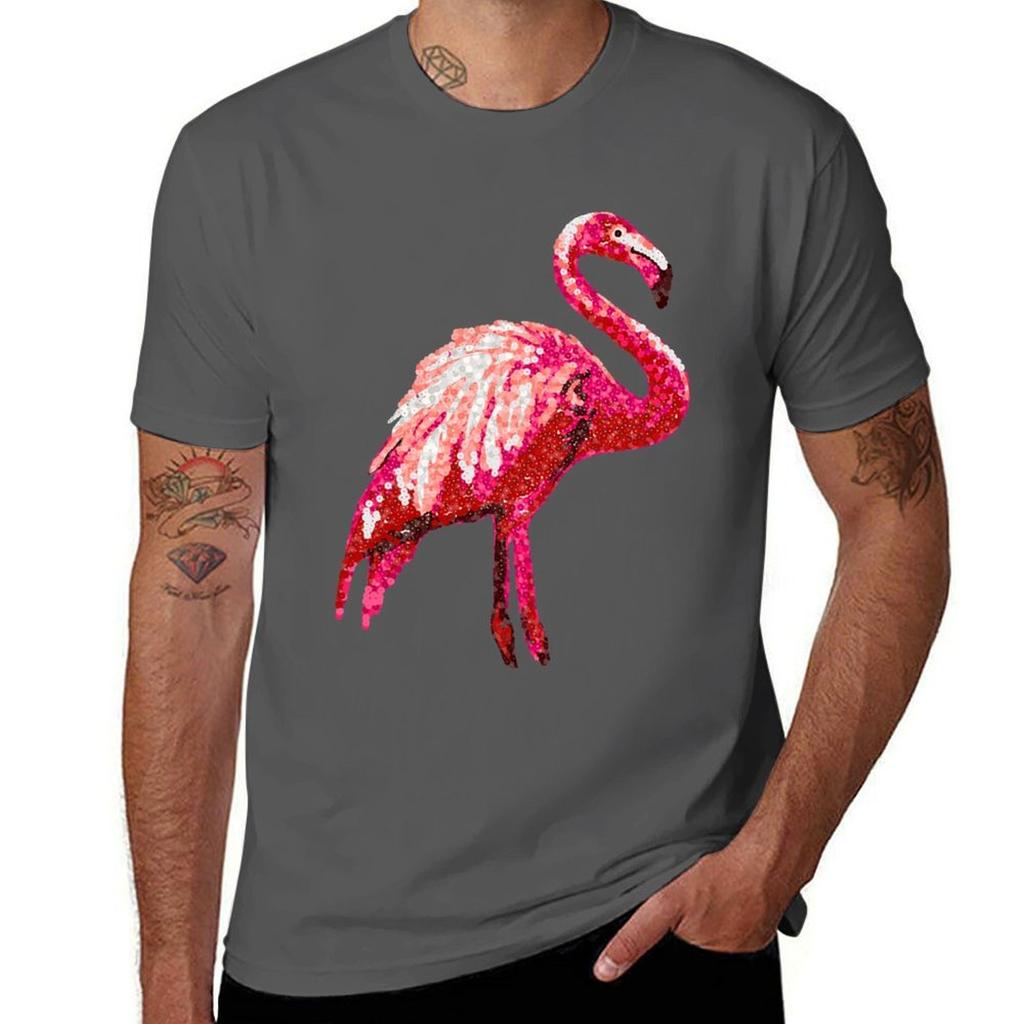 Sequin Printed Tropical Flamingo Bird TShirt Basic Solid Tee for Daily Use