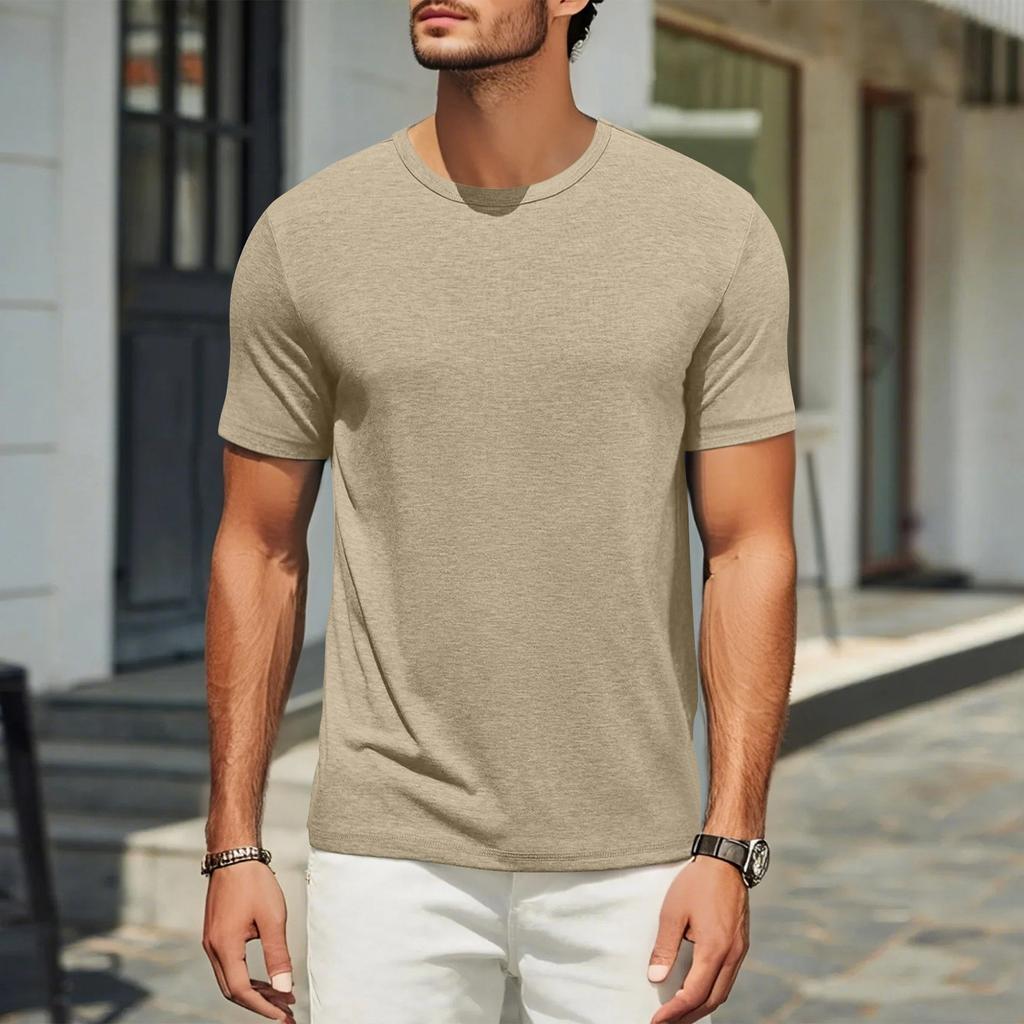 Men's Casual Fashion Comfort Solid Color Round Neck Pullover Sweatshirt Tops