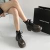 Vintage Platform Women Motorcycle Ankle Boots Fashion Lace Up Shoes Autumn Winter Thick Heel Ladies Short Booties