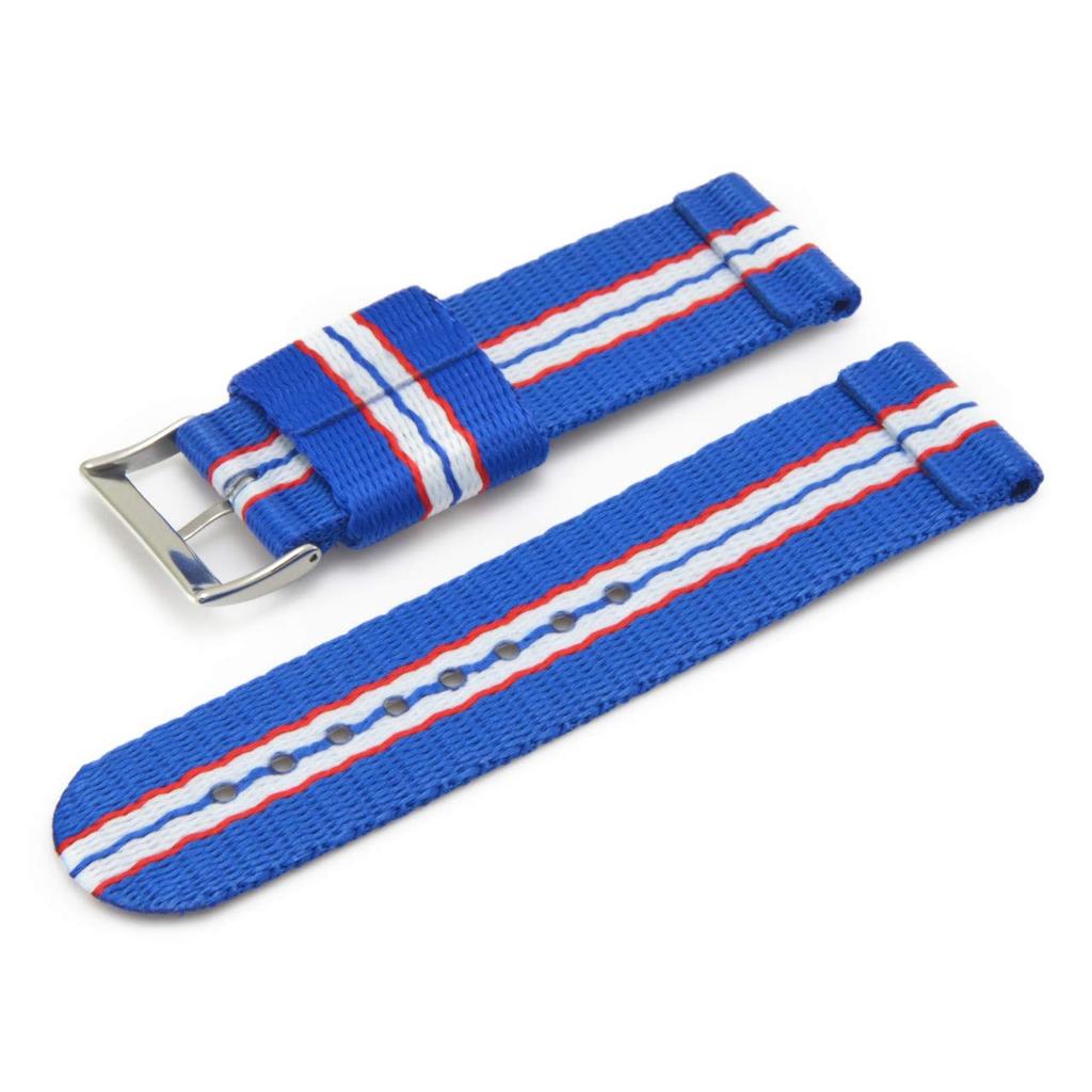 CASSIS NICE 24mm NATO Nylon Watch Includes Replacement U1130NYL866024 Strap, Blue/White/Red, Tool,
