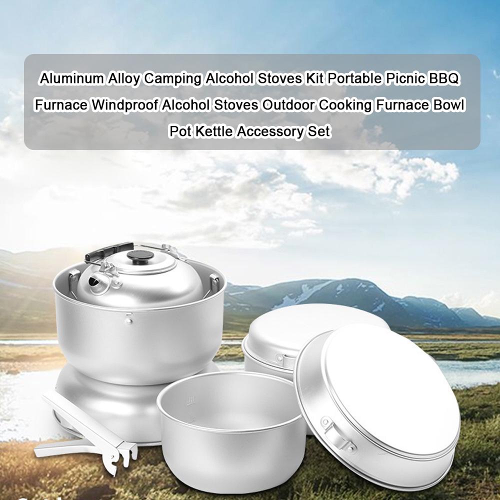 Aluminum Alloy Camping Alcohol Stoves Kit Portable Picnic BBQ Furnace