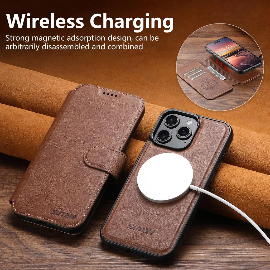 PU Leather Wireless Charging Card Holder Stand Wallet Magnetic Flip Cover Phone Case For iPhone 16 Pro Max 15 Plus 14 13