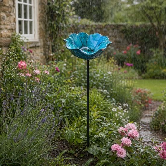 2Pcs Flower Stake Bird Garden Stake Outdoor Bath Metal Flower Bird Bath Pollinator