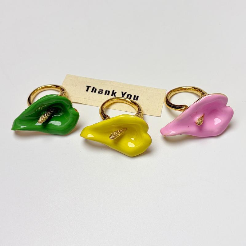 Calla Flower Ring Elegant Enamel Adjustable Metal Open Geometric Style for Women Dating Wedding Guest Wear