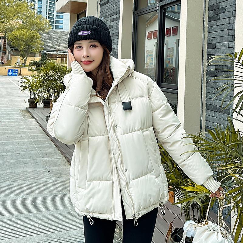 

Padded clothes women s winter new short down cotton clothes thickened hat removable fluffy bread clothes M белый
