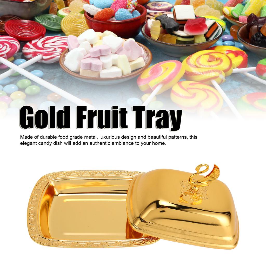 Gold Fruit Tray European   Metal Fruit Plate Table Decoration with Lid for Snacks Candies Desserts