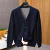 Men's Thick Wool V-Neck Cardigan for Autumn/Winter - Ideal for Middle-Aged/Elderly