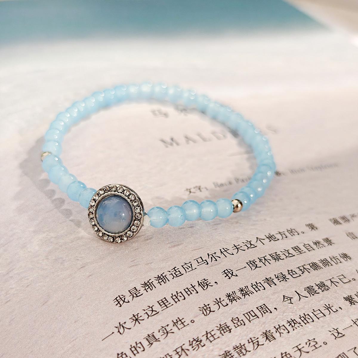 Sky Blue Translucent Beaded Small Fresh And Sweet Bracelet, Light Luxury High-End Feeling, Simple Cold Feeling, Fashionable Temperament Bracelet
