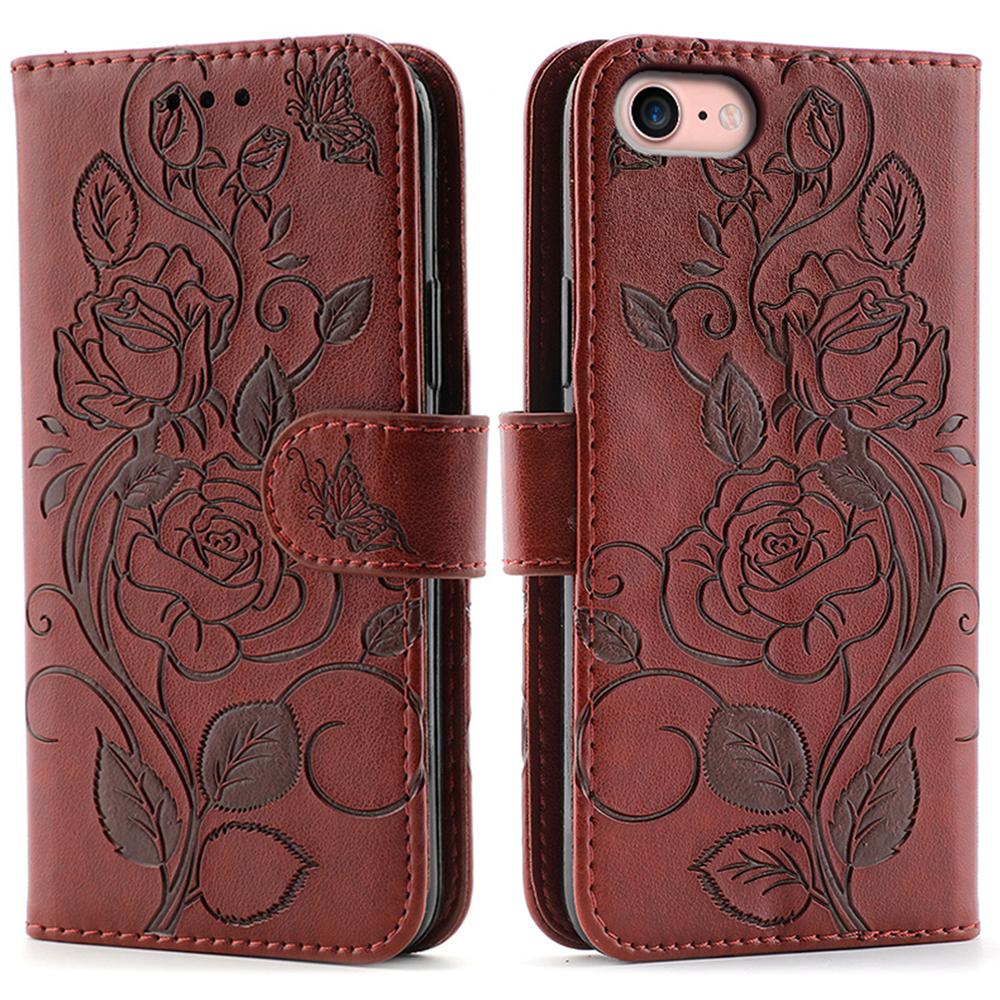 For iPhone 16e Case Wallet Stand Imprinted Rose Butterfly PU Leather Phone Cover