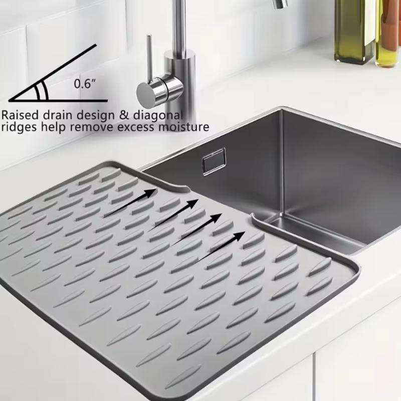 Silicone Drain Mat Waterproof Built-in Drainage Design 1Pcs Heatproof Pad for Kitchen Sink Countertop Under Dish Rack