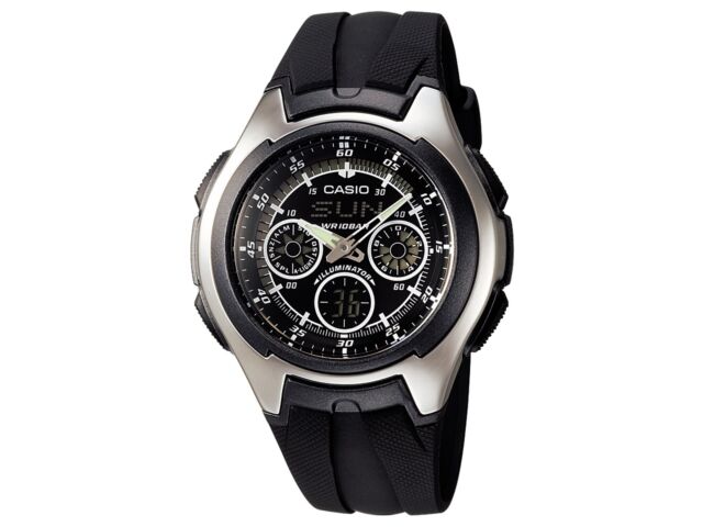 

Стандарт коллекции CASIO (Старая модель) AQ-163W-1B1JF Мужской черный ремешок из каучука НОВЫЙ