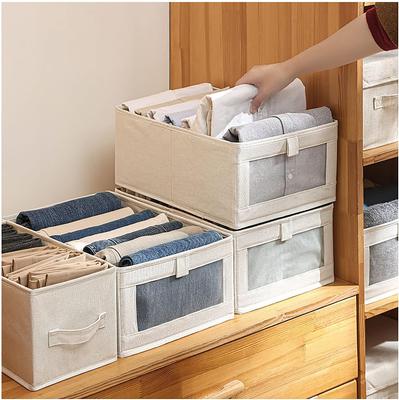 5 stuks Opbergdoos van katoen en linnen met kijkvenster Kledingkast Broeken Kleding Opbergorganisatiedoos Opvouwbare Stoffen Opbergdoos
