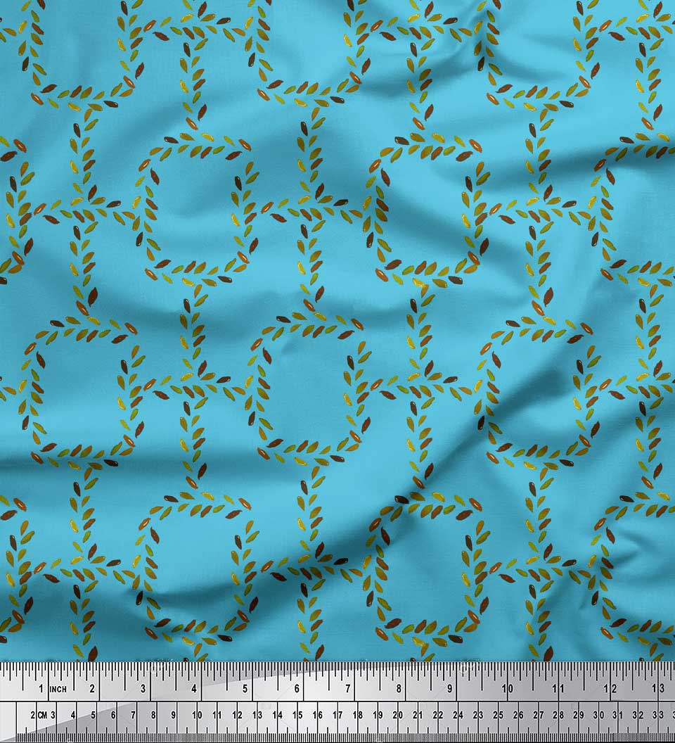 

Soimoi Black Japan Crepe Satin Fabric Leaves & Geometric Fabric Prints By metre 42 Inch 42 Inch Wide - Poly Crepe синій