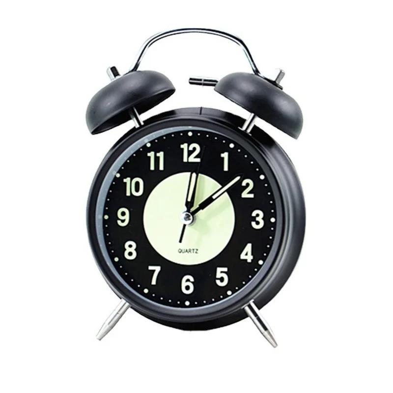 4 Inch Creative Metal Material Alarm Clock Night Bed Head Cute Desktop Small Alarm Clock Round Big Alarm Mute Scan Clock Gift
