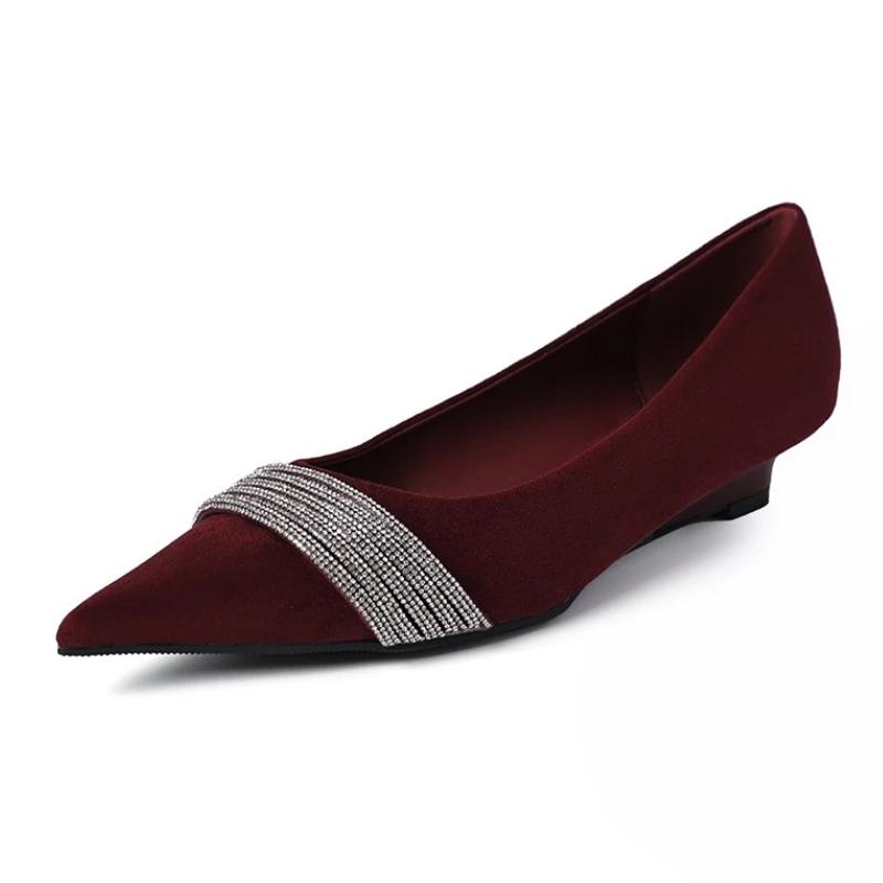 Luxury Rhinestone Satin Designer Brand High Heels Women Sexy Pointed Toe Soft Leather Wedges Shoes Elegant Comfortable Pumps