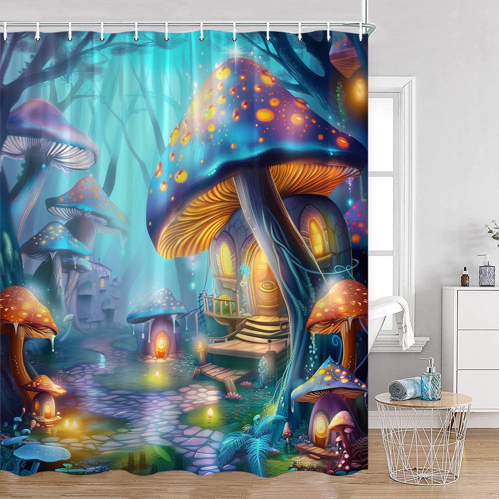 Mushroom Shower Curtains Retro Butterfly Boho Moon Floral Plant Magic Fairytale Mushroom House Dark Bath Curtain Bathroom Decor